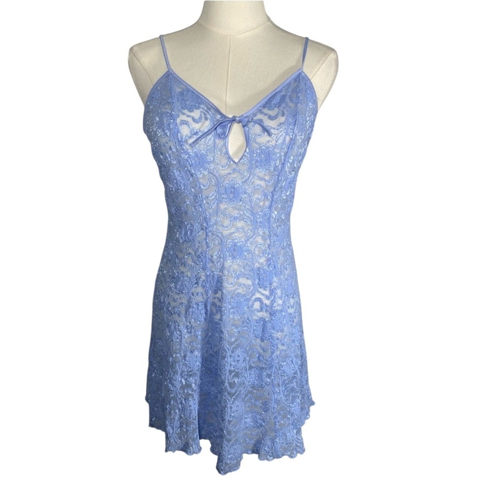 Frederick's of Hollywood‎ Light Blue Lace Chemise size large stretchy 100% nylon